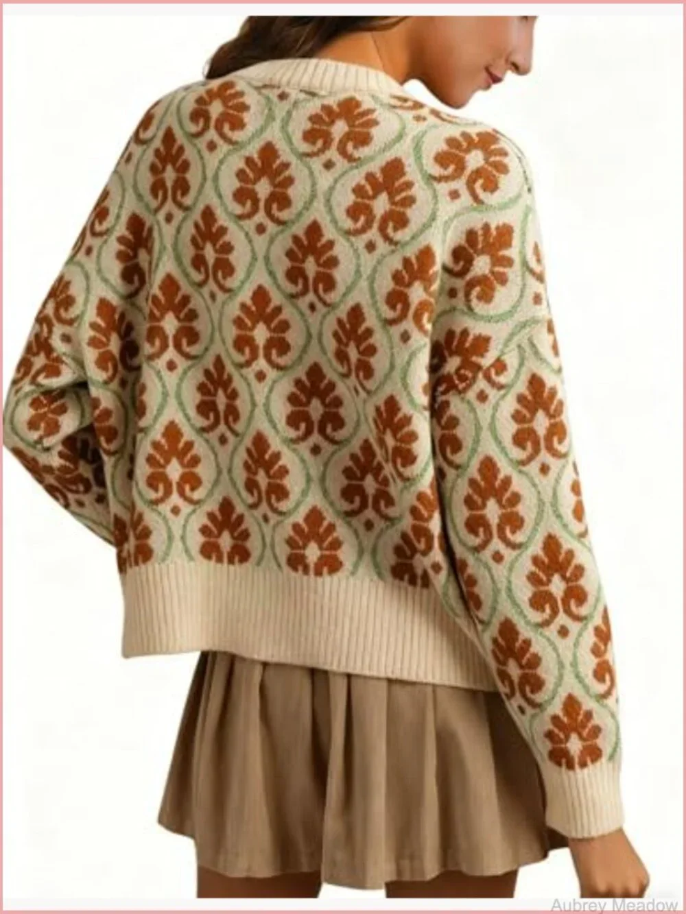 Floral Open Front Cardigan Sweater Long Sleeve Button Down Knit Vintage - Picture 2 of 7